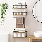 Fixwal 3+1 Bathroom Shelves Over Toilet, Floating Shelves Wall Mounted with Metal Frame and Towel Bar for Bathroom, Kitchen, Bedroom, Living Room (Rustic Brown) - Image 2