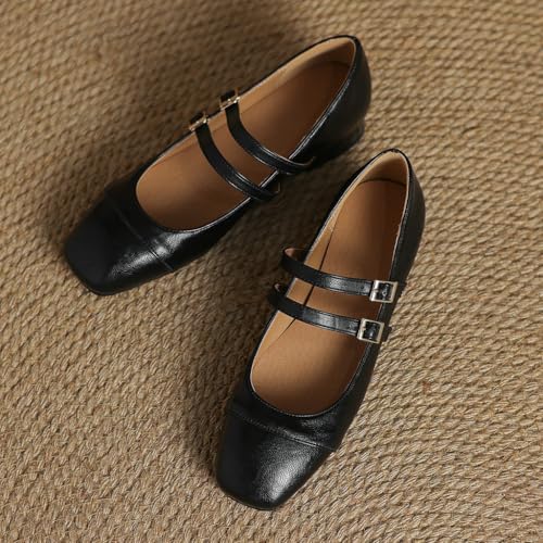 DINTAHA Chunky Low Heel Mary Janes Square Toe Pumps for Women Low Heel Dress Shoes2