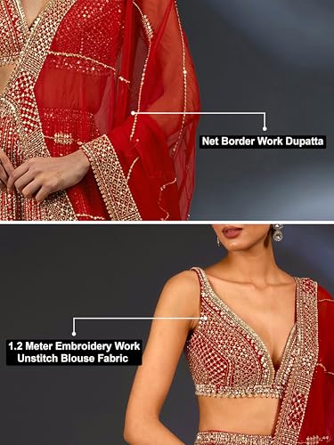 Image of TRENDMALLS Women's Satin Embroidery With Sequence Work Lehenga Choli Unstitch Blouse with Dupatta For Women (New-Bridal-Latest-Wedding-Sequence-Lehenga-Designer)