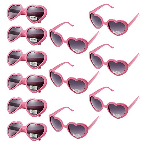 Party Sunglasses Heart Eyewear for Adults 12pcs UV Protection Neon Color