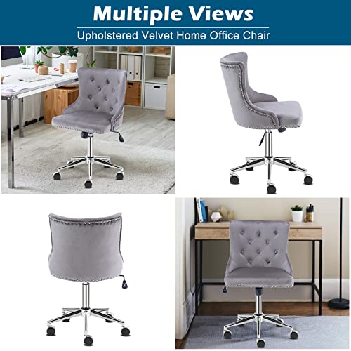 Vingli Velvet Office Chair, Modern Office Chair Grey Desk Chair Upholstered Office Chair Swivel Chair With Wheels, Tufted Office Chair Computer Desk Chairs Accent Desk Chair For Home Office, Gray #TOP3