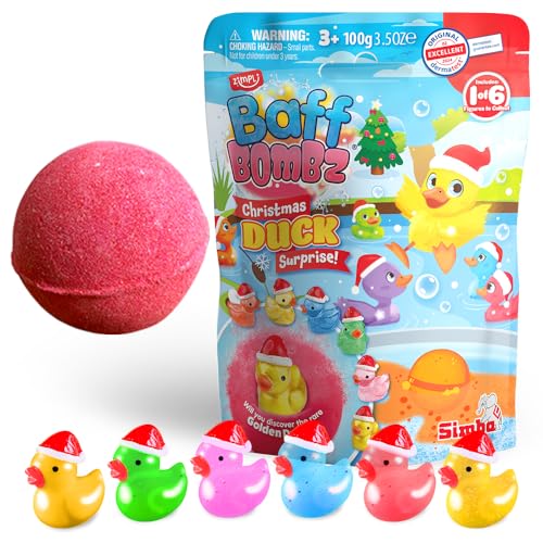 ZIMPLI - Large Christmas Duck Surprise Bath Bomb 1 of 6 Duck Toys to Collect One per Baff Bomb Christmas Toys for Children Bath Toy Stocking Fillers