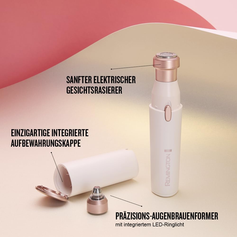 Remington Gesichtshaarentferner [2-in-1: Elektrischer Gesichtshaar Rasierer & Augenbrauentrimmer] BareMe (Haarentfernung Oberlippe,Kinn & Wangen,Wasserfest,LED-Licht,USB-C,Bürste,Schutzkappe) WFS200