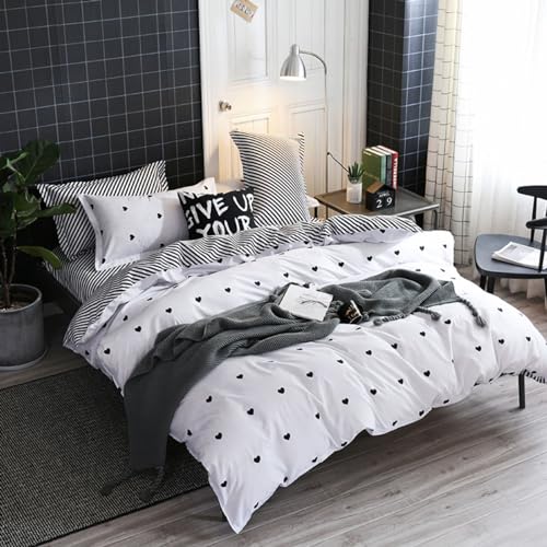Freyamy Herz Bettwäsche 220x240 Herzen Weiß Schwarz Herzchen Bettwäsche Set – Ansicht 2