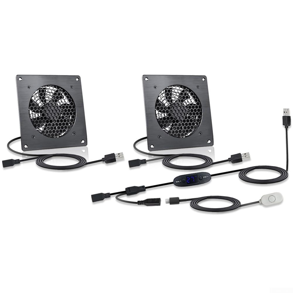 USB Temperaturgeregelter Lüfter 120mm, 10 Stufen 0-60°C, Leise 16dB IPX5 Wasserdicht, 5V/12V Kühlventilator für Server Schrank Gewächshaus(U10T1225JGX2)