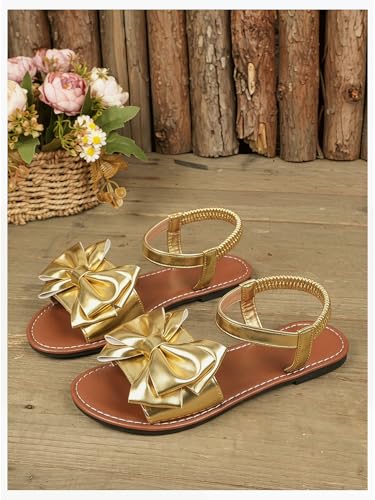 Image of GORGLITTER Women's Bow Flat Sandals 2026 Dressy Cute Ankle Strap Slides | Summer Shoes for Women 2026, Slip On Open Toe Flats, Slingback Slides, Vacation Dress Sandals