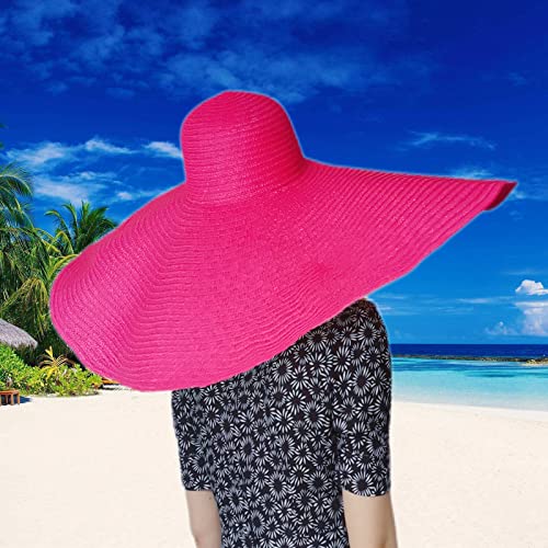 Oversized Beach Hat, Large Wide Brim Packable Floppy Sun Straw Hats For Women Foldable,Handmade Summer Vacation Big Hat,Rose Red #TOP1