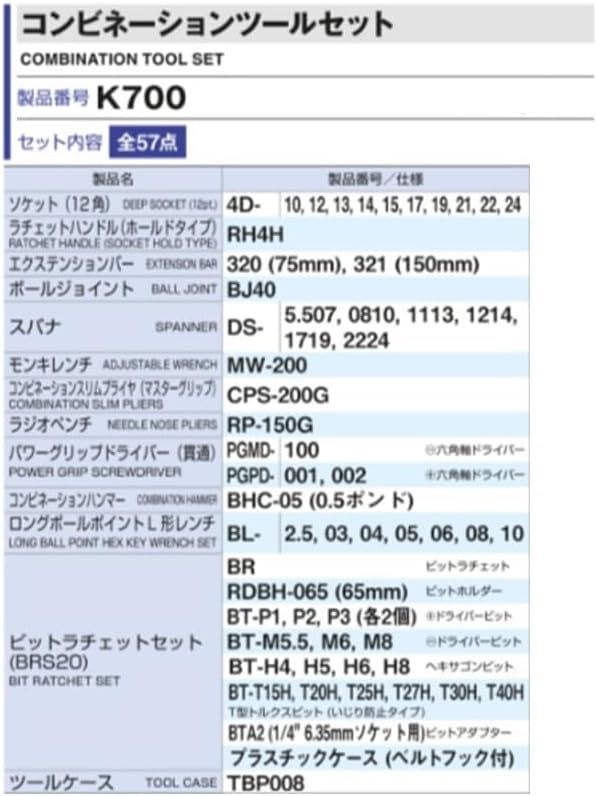 All TONE K700 tools laid out individually on a flat surface, showing their variety and design.