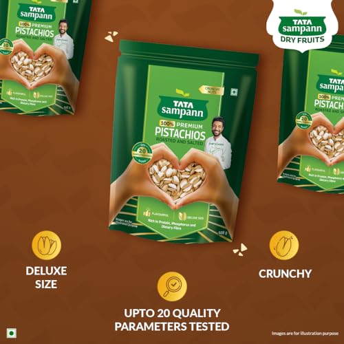 Image of Tata Sampann Pistachios Roasted & Salted, Pista, 500g, Rich In Protein, Phosphorus, & Dietary Fibre, Premium Nuts & Dry Fruits, Crunchy & Delicious Healthy Snack (Pack of 2)