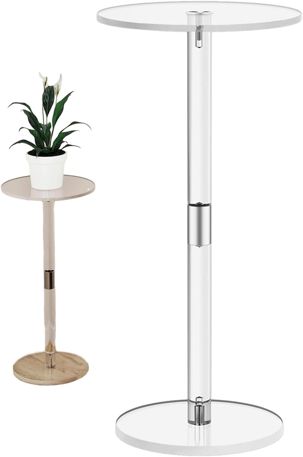 Acrylic Drink Table, Clear Small Round End Table for Drinks Modern Side Table for Small Spaces Sturdy & Easy to Install Drink Side/End Table for Living Room, Bedroom, Bathroom, Outdoor