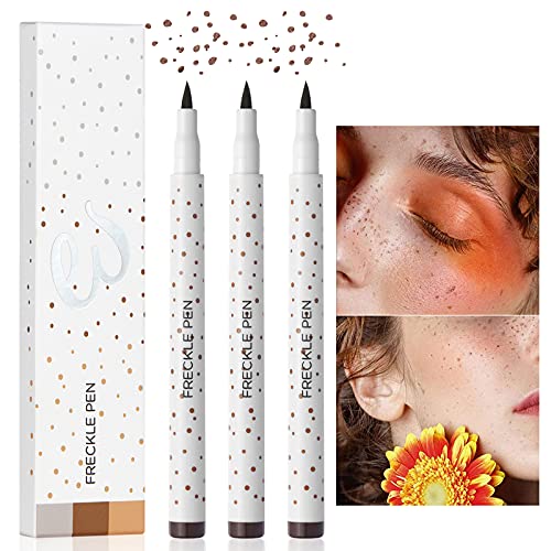 PASNOWFU Colors Freckle Pen, 3Pcs Natural Lifelike Freckle Makeup Pen Waterproof Long-lasting Magic Freckles Makeup Tool for Natural Effortless Makeup （3Pcs Dark Brown）