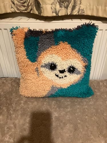 Myriad Choices - Kit de cojín de perezoso con gancho de pestillo, juego de bordado de alfombras, patrón de lona de ganchillo, manualidades para niños, adultos y principiantes, 17 x 17 pulgadas