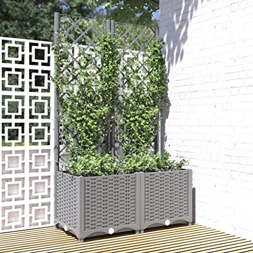 Myheimly Pflanzkübel mit Rankgitter Blumenkübel Pflanzkasten Blumentopf Blumenkasten Rankhilfe Spalier Gartenspalier,PP Pflanzkübel Hellgrau,80 x 40 x 136 cm