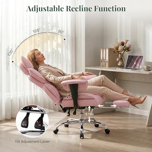 Image of Big and Tall Ergonomic Office Chair,400 LBS,High Back Reclining PU Leather Gaming Chair with Footrest, Adjustable Armrests, Lumbar Support, Executive Desk Chair for Home Office, Pink