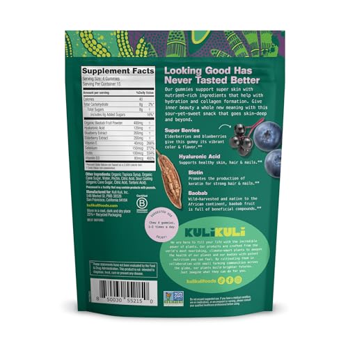 Image of Kuli Kuli Super Gummies - Skin Supplements with Baobab, Elderberry, and Biotin - Helps Support Skin Health - 60 Non-GMO, Gluten-Free Gummies