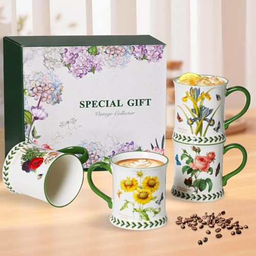 ACMLIFE Coffee Mug Set of 4, Ceramic Mug Set Large Capacity Porcelain Mug Cups Dishwasher & Microwave Safe, Gift for Mother's Day, Housewarming, Birthdays, Valentine's Day and Christmas (All Floral)