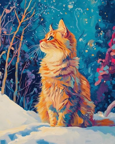 Kit Peinture à l'Huile d'un Chat en Broderie pour Décoration Murale