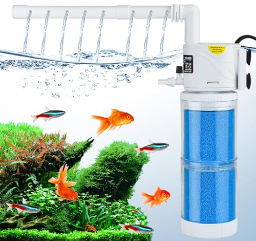 5 in 1 Filtro Pecera Acuario Tortugas de Agua 100 Litros 60 Litros Pequeña Tortuguera Aquario Aquarium Filter Interior Silencioso, con 2 Esponja para 40L-150L Fish Tank 15W Caudal máximo de 1000L/H