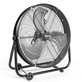 XtremepowerUS - Ventilador industrial de 24 pulgadas de alta velocidad de flujo de piso con tambor rodante, color negro