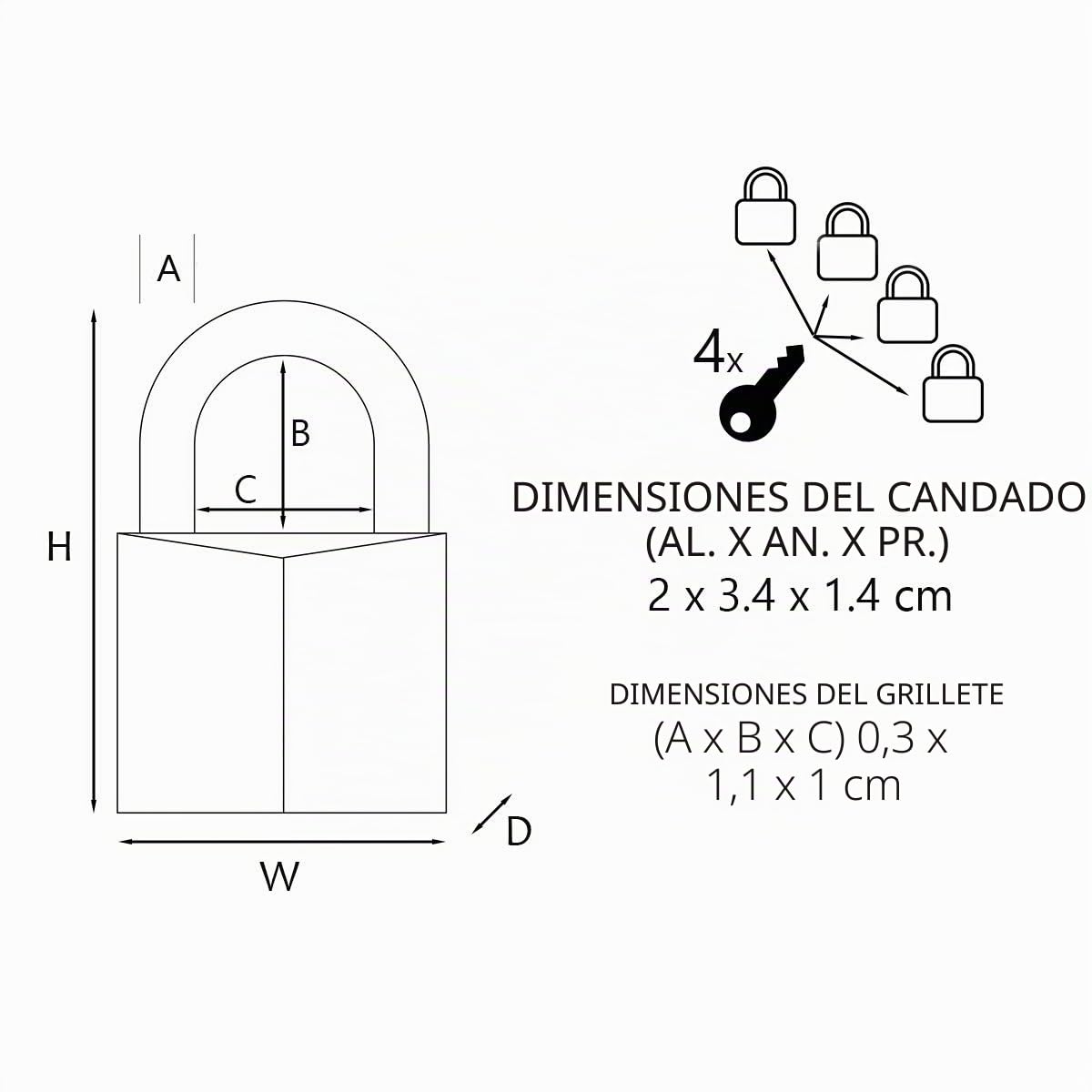 MASTER LOCK Mini Candado, Llave], Lote de 4], Paquete Familiar, 9120EURQBLKNOP adecuado para Maleta, Valija, Taquilla