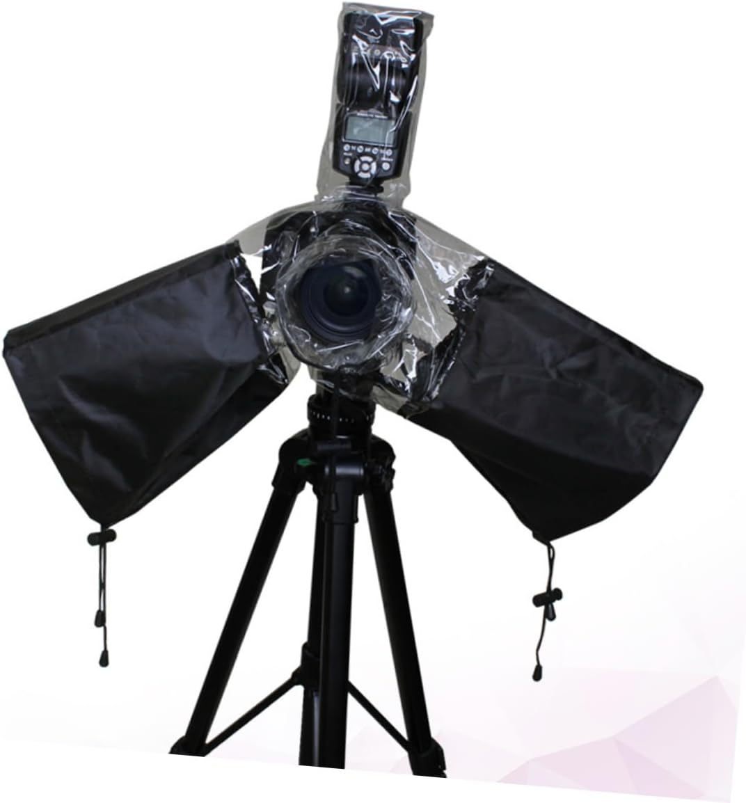 PRETYZOOM Camera Rain Cover with Drawstring Arm Sleeve and Lens Protector, Waterproof Dustproof DSLR Camera Protective Cover for Outdoor Photography, Black