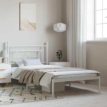 Single Bed Frame White 41.3x81.5x38.2 in Powder-Coated Steel Modern Minimalist Platform Bed Frame with Under-Bed Storage for Bedroom Dorm or Guest Room