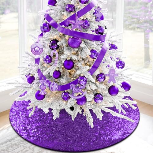 yuboo Purple Christmas Tree Skirt, 48 Inch Madi Gras Tree Skirt Glitter for 6FT Christmas Trees Purple Christmas Decorations&Madi Gras Decor by yuboo - Image 8