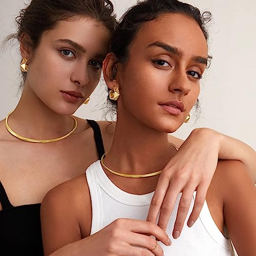 Mealguet Jewelry Fashion Must-Have Stainless Steel Gold Plated Metal Plain Cuff Chocker Collar Necklace For Women #TOP1