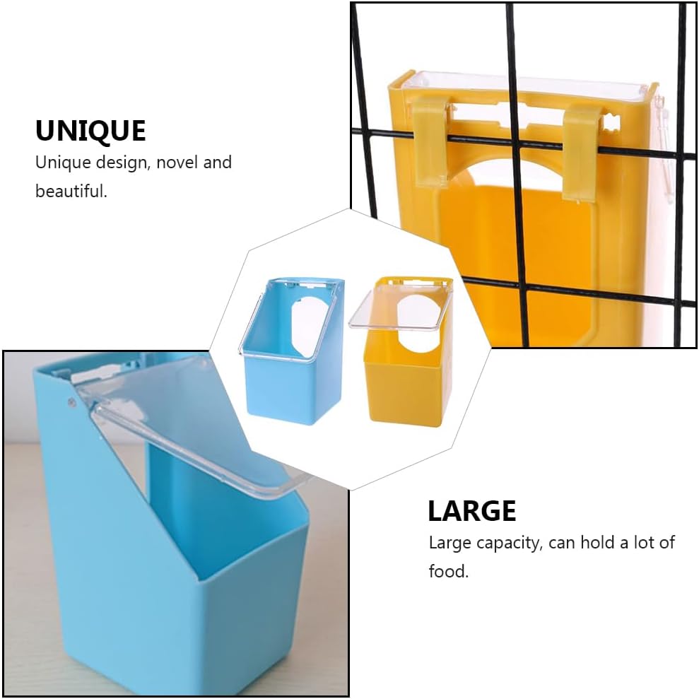 NOLITOY 6Pcs Bird Feeder Water Dispenser for Cage Parakeet Bird,Plastic Food Feeding Box Pet Cage Accessories Food Holder for Small Birds Parrots Cockatiel (Blue+Yellow)