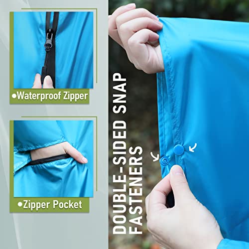 Rain Poncho Jacket Coat Hooded For Adults With Pockets (Sky Blue) #TOP2