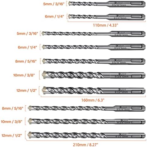 Lytool SDS Plus Hammer Drill Bit 10PCS (5mm~12mm), Cross Drill Bits, Concrete Drill Bit, for Granite, Walls, Ceramic Tile, Stone