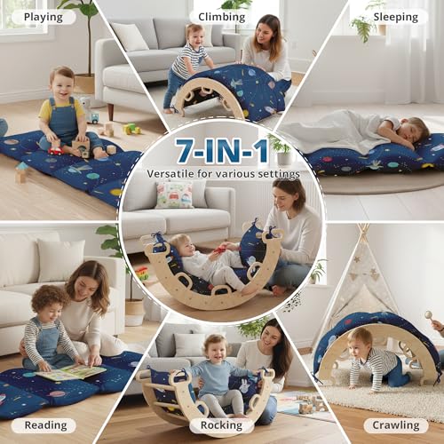 Image of BlueWood Cushion for Climbing Arch, Montessori Philosophy Soft & Non-Slip Cushion for Kids, Pikler Cushion for Reading, Playing, Games, Parties (Space)