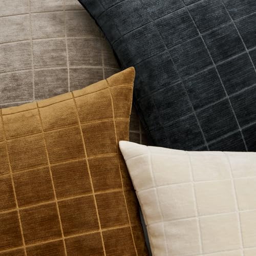 Image of MIULEE Black Plaid Decorative Throw Pillow Covers 22x22 Set of 2 | Vintage Check Chenille Couch Pillows Neutral Boho Farmhouse Cushion Covers Modern Home Decor for Sofa Bed Living Room