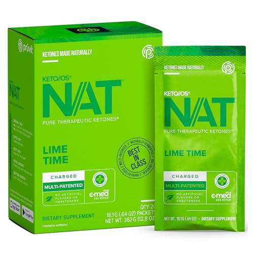 Pruvit - Keto//OS NAT - Lime Time - Charged Pure Therapeutic Ketones with C-Med 100, Multi-Patented Blend, No Artificial Flavors - 20 Sachets