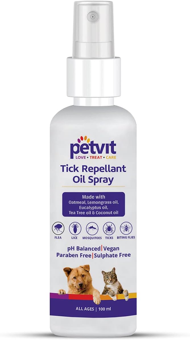 Tick Spray for Dogs with Essential Oils | Ticks and Fleas Remover for Dogs | Natural Dog Ticks Remover | Tea Tree Oil | Lemon Grass Oil | 100 ml