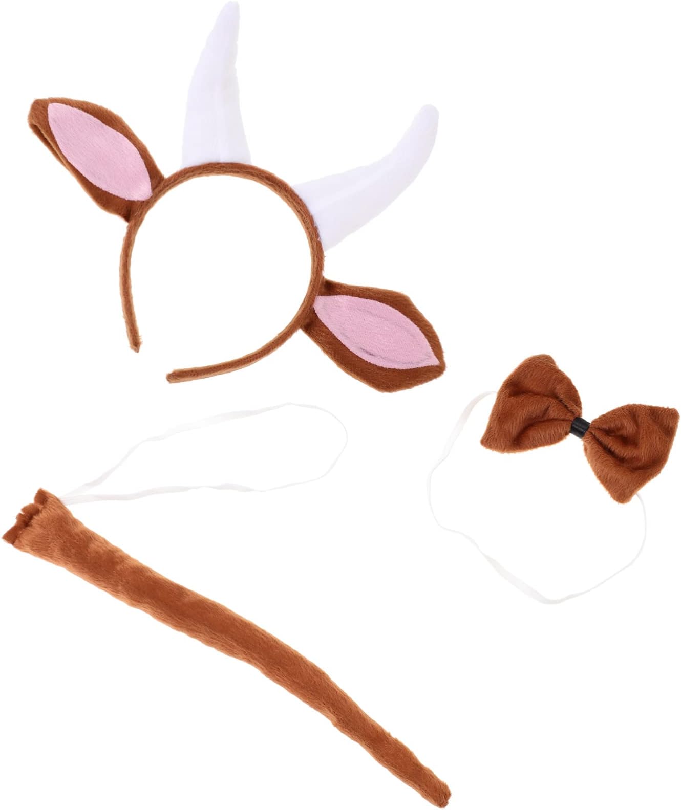 Animal Ears and Horns Headband Tail Bow Tie Goat Costume Set Goat Horns Hairband Bull Horns Hair Hoop for