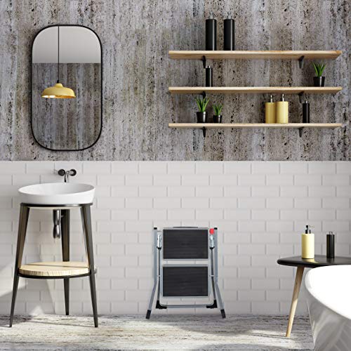 Escabeau pliable 2 marches échelle peu encombrante marchepied fer gris