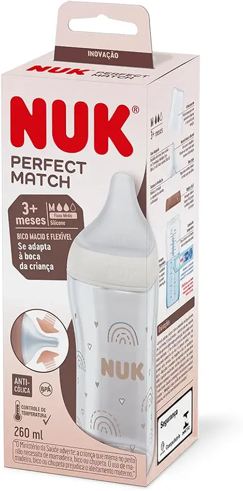 Mamadeira NUK Perfect Match Fluxo Médio com Controle de Temperatura 260ml
