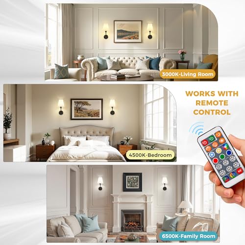 Image of DORESshop Battery Operated Wall Sconce Set of 2, Wall Light Wireless Easy to Install, Dimmable and Adjustable Sconces Wall Decor, Rechargeable Wall Lamp for Bedroom, Living Room, Black 14.8in