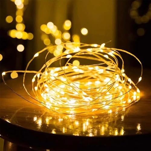 Cordão Luminoso de Cobre 50 LEDs Fio Fada 2 Funções de Iluminação Fio de Cobre 5 metros Branco Quent