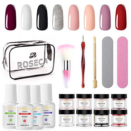 Dip Powder Nail Starter Kit 8 Colors Acrylic Dipping Powder System for French Nail Manicure Nail Art Set, Portable Kit for Trave, No LED Nail Lamp Needed…