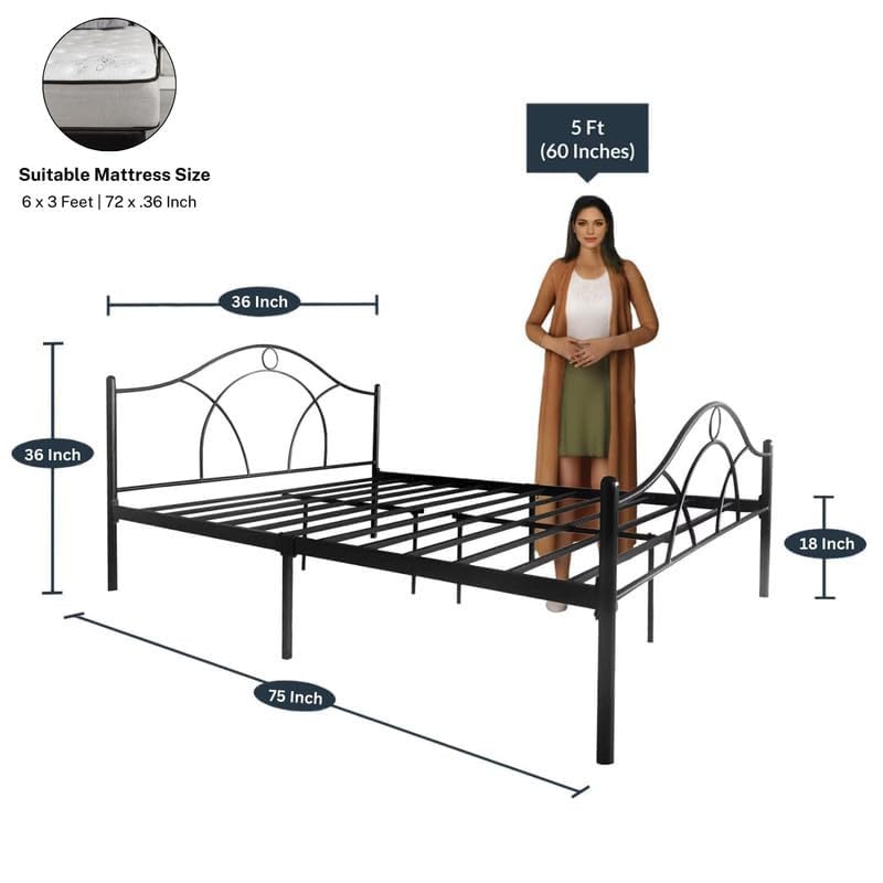 Image of Single Size Bed Without Mattress (Aiden) - Aiden, Metal Bed Frame, Durable & Stylish Palang for Bedroom, Easy Assembly, Space-Saving Solution, Perfect for Kids, Teens & Small Spaces