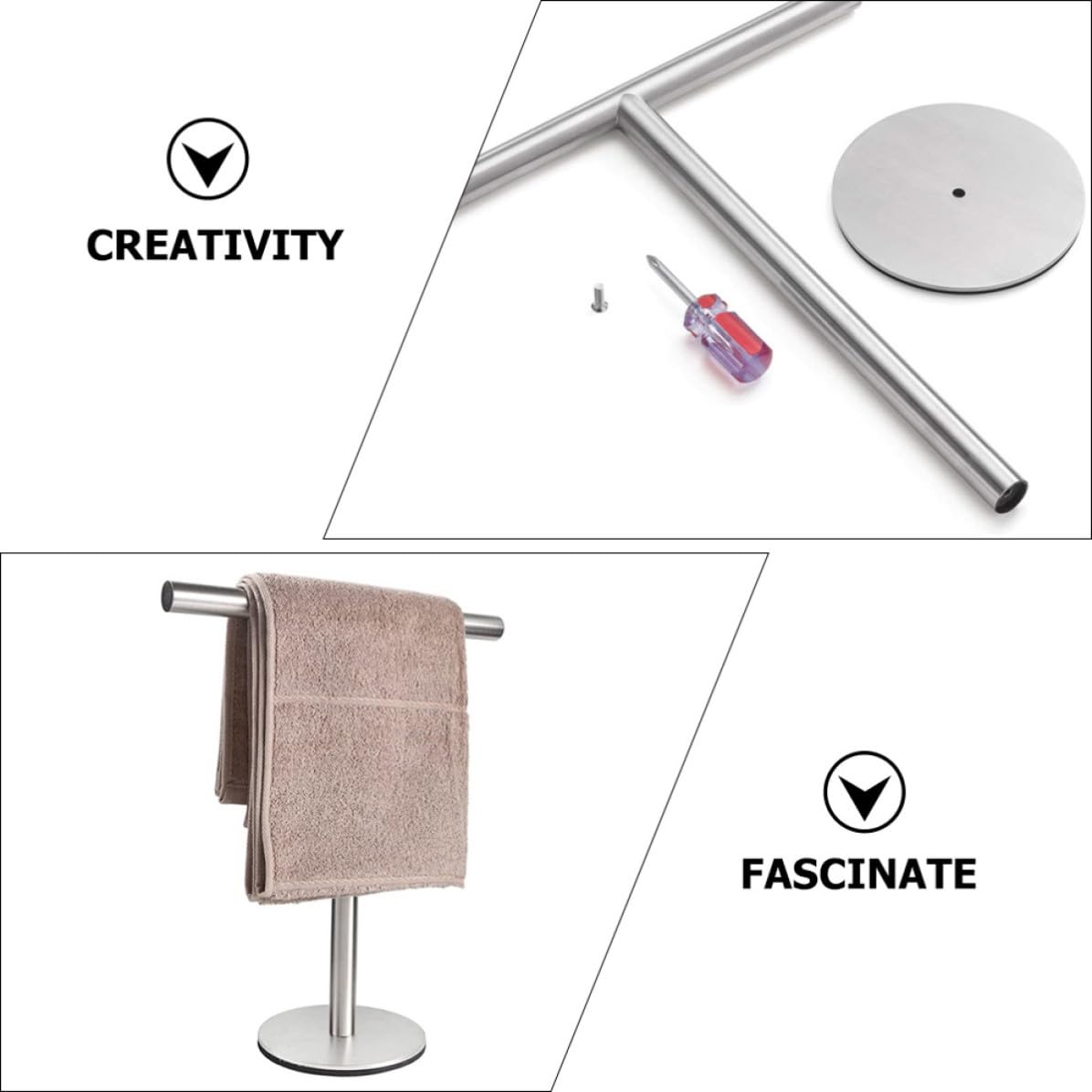 Porta Asciugamani da Terra Verticale in Acciaio Inox Argento | Base Piatta, Struttura Stabile Capacità di Carico Elevata, Adatto per Bagno e Cucina