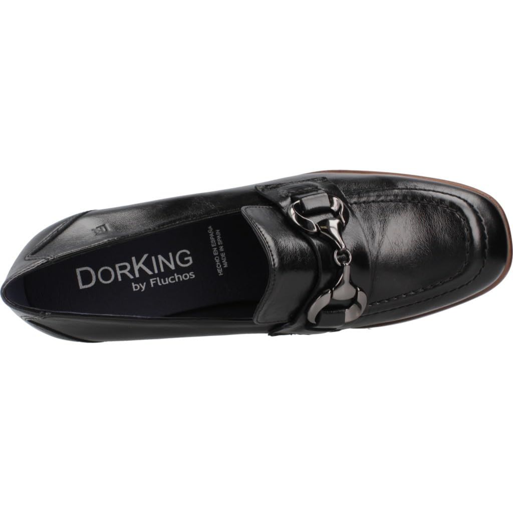 Dorking - Zapato mocasín con tacón Ancho de 7cm,Plataforma de 2cm, de Piel,Adorno Cadena,Negro, para: Mujer