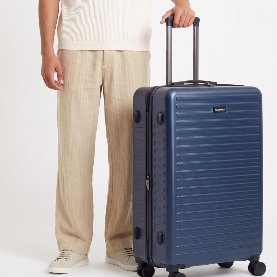Image of Assembly Stark 28 Inch (75cm) Large Check-in Trolley Bag Hard Shell Polycarbonate Suitcase with TSA Lock 8 Spinner Wheels Blue