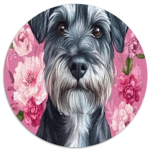 Puzzle de Schnauzer redondo de 1000 piezas, el regalo floral perfecto