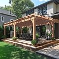 MUPATER 12x20 FT Retratable Wooden Pergola Gazebo for Patio with Arched Roof and Stakes, Outdoor Pergola Garden Shelter Cedar Framed for Backyard,Deck,Garden