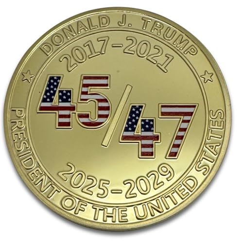 Image of Donald Trump Collectible 45 47 Gold Challenge Coin 24kt Gold Plating with Colorized 45 47 with USA Colors - Large Size 45mm x 3mm with Protective case