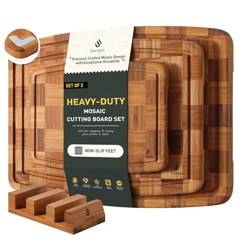 Comparison: Best Edge Grain Cutting Board 11 3 Pack Bamboo Cutting Board Set Non Toxic Wooden Cutting Board for Kitchen Non Slip Solid End Grain Thick Wood Juice Groove Chopping Board Edge Grain Teak Smart Marble Flexible Round Stone Metal