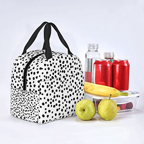 Teikkiop Polka Dots Lunch Box Insulated Lunch Bag For Women Teen Girls Kids, Reusable Leakproof Modern Simple Freezable Tote Cooler Bag For School Office Picnic Travel, Black Dots #TOP5